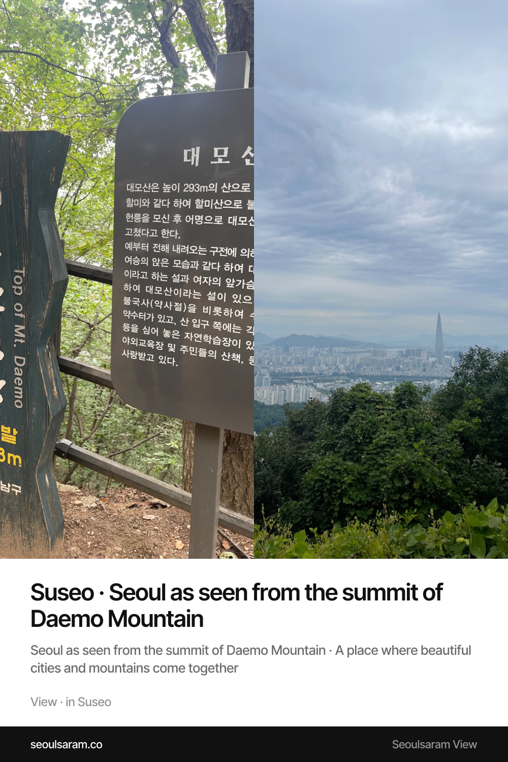 Suseo · Seoul as seen from the summit of Daemo Mountain